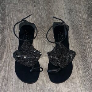 Elegant Black Beaded Sandals